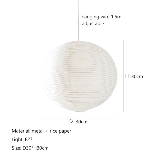 Nordic Wabi Sabi Wind Round Rice Paper Led Pendant Lights