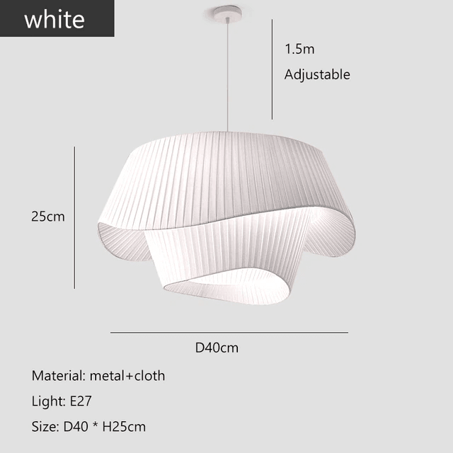 This picture shows a nordic Minimalist Wabi-Sabi vintage cream wind fabric Led pendant light in white color in size 40cm.