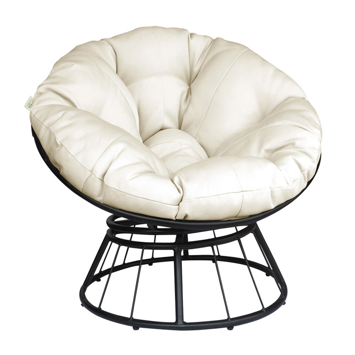 360-Degree Swivel Papasan Chair with Round Cushion and Steel Frame