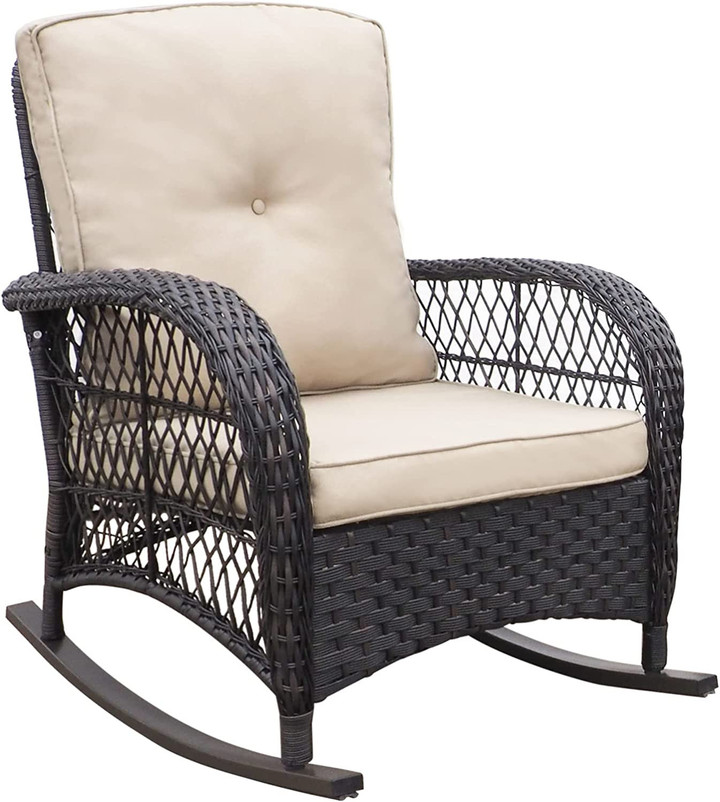 Outdoor Patio Wicker Rocker Chair with Soft Cushions