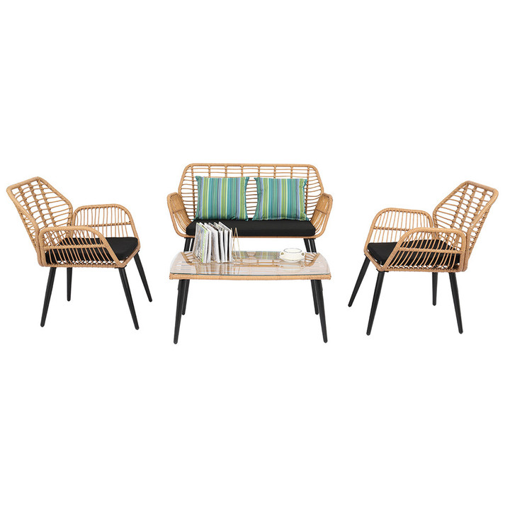 PE Steel Outdoor Wicker Rattan Chair Four-Piece Patio Furniture Set