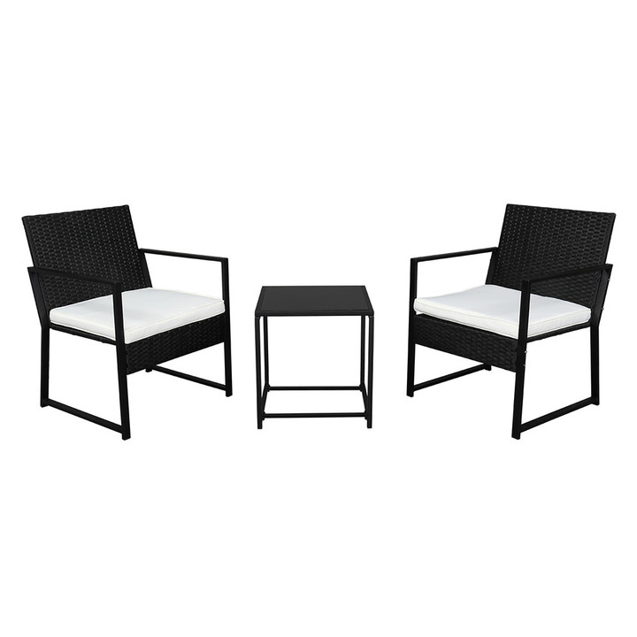 Single 2Pcs Coffee Table 1pc Exposed Flat Chair Three-Piece Set Black