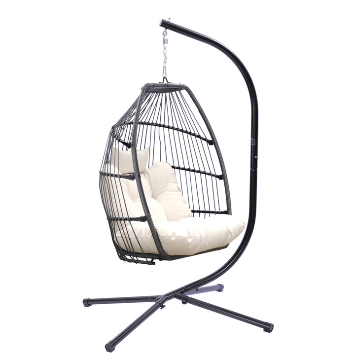 Outdoor Patio Wicker Folding Hanging Chair Swing Hammock Egg Chair