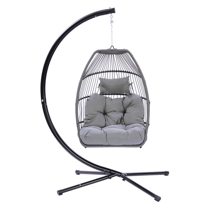 Outdoor Rattan Swing Hammock Egg Chair With C Type Bracket