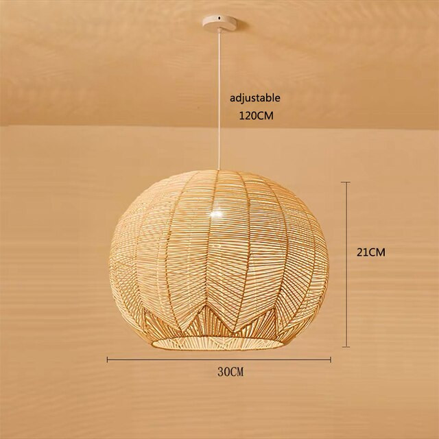 This picture shows a natural rattan Chinese style hand-woven pendant light in size 30cm.