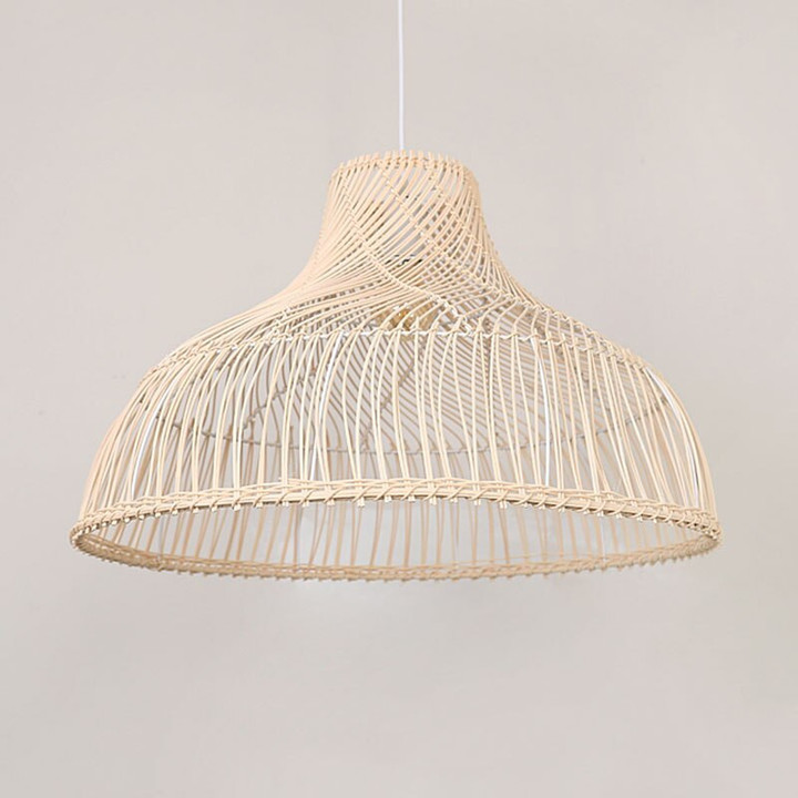 This picture shows a handmade rattan lamp light fixture.