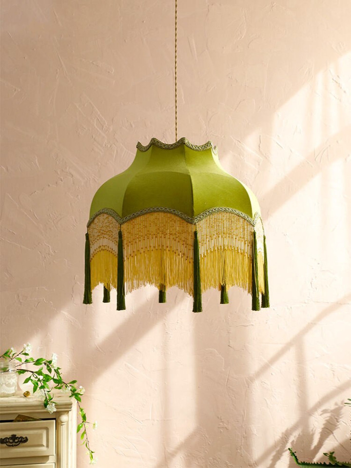 French Design Atmosphere Vintage Green Velvet Tassels Pendant Lights