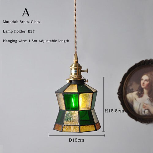 Vintage Pendant Lights Stained Glass Lampshade Hanging Lamps