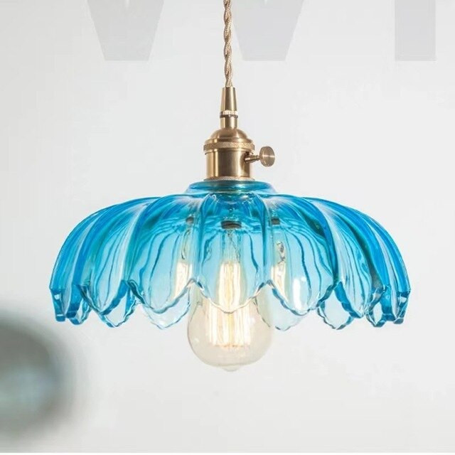 Vintage Brass Glass Pendant Lamps Indoor Lighting Petal Lamp