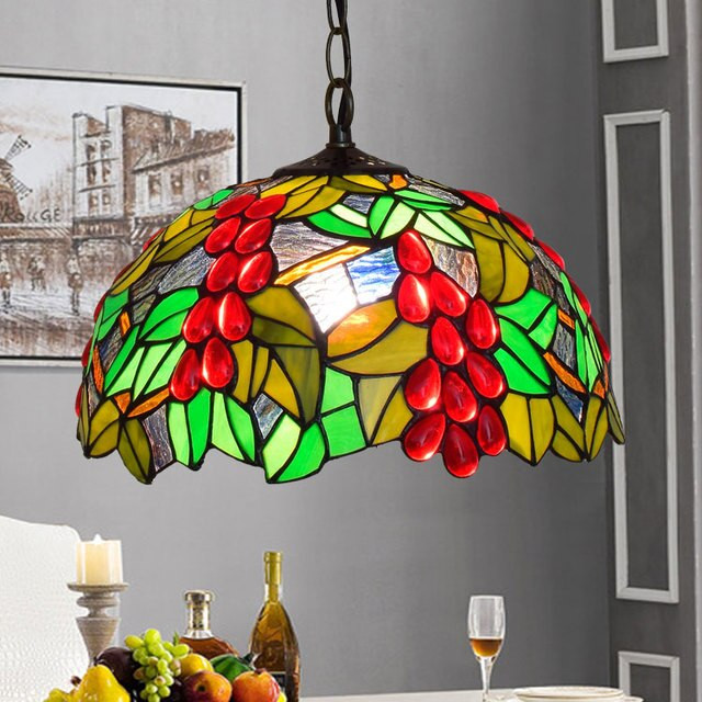 European Retro Tiffany Colorful Glass Chandelier Mediterranean Light Fixture