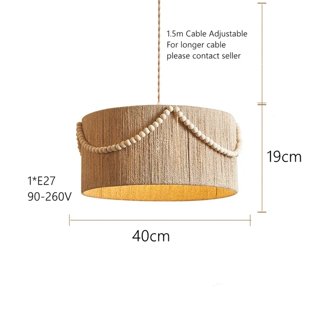 Bohemian Wabi Sabi Retro Wood Bead Creative Woven Rattan Pendant Lamp