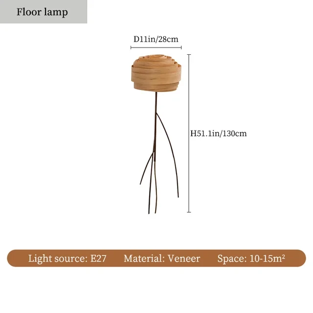 Wabi-sabi Wooden Floor Lamp Nordic Living Room Bedroom Stand Light