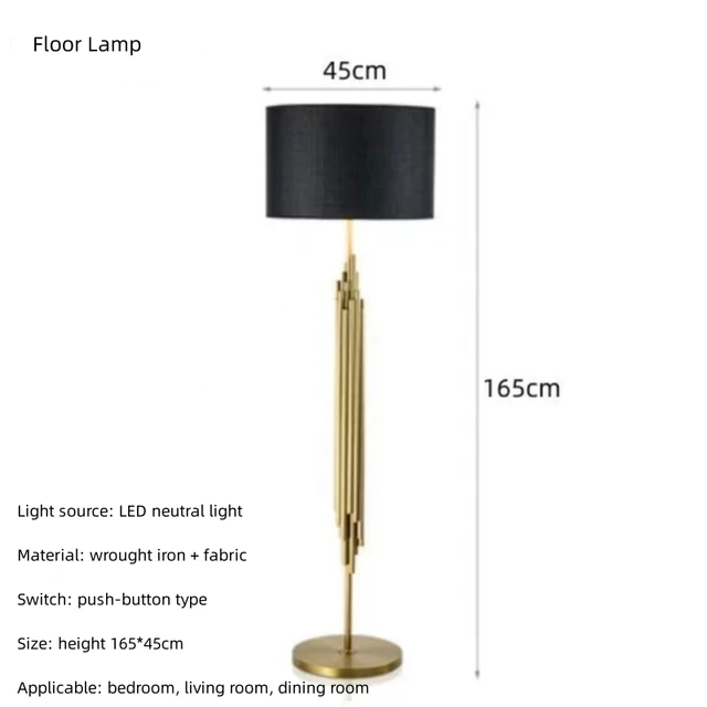 European Luxury Floor Lamp Minimalist Golden Living Room Bedroom LED Standing Lights