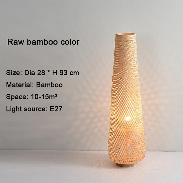 Japanese Cylinder Wicker Standing Lamp Wood E27 Weave Retro Bamboo Floor Lamp
