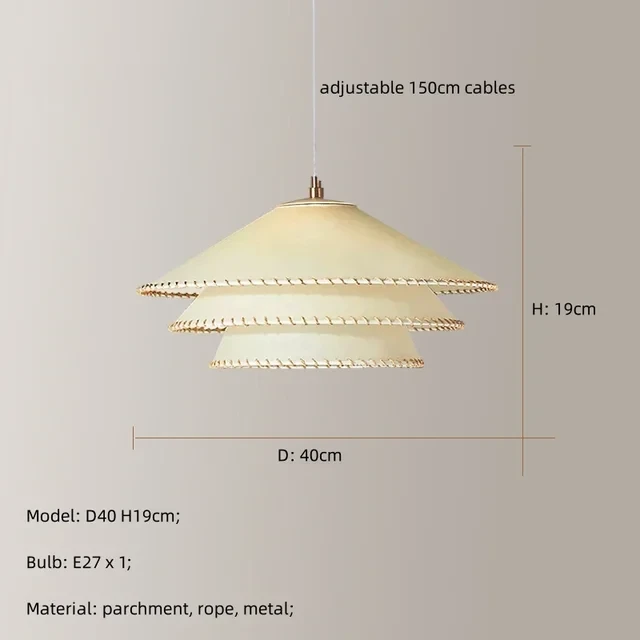 Nordic Parchment Led Pendant Lights Wabi Sabi Hanging Lamp Fixtures