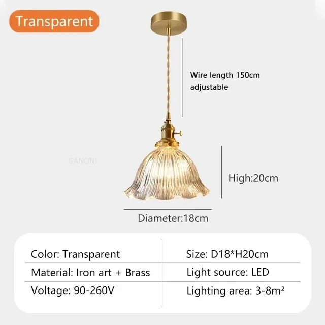 Nordic Glass LED Pendant Lamp Bedside Hanging Lights Home Decor Indoor Lighting