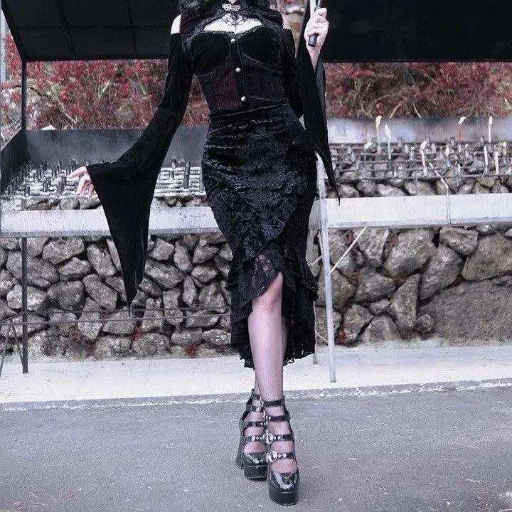 Women Black Gothic Vampire Vintage Half Body Long Dress