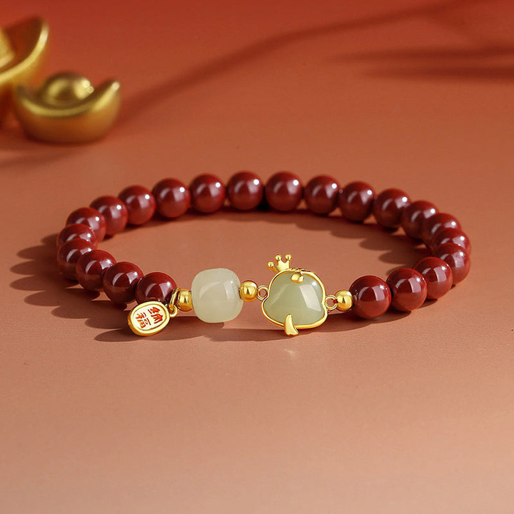 Year of Snake Jade and Cinnabar Red Protection Bracelet Necklace Earrings