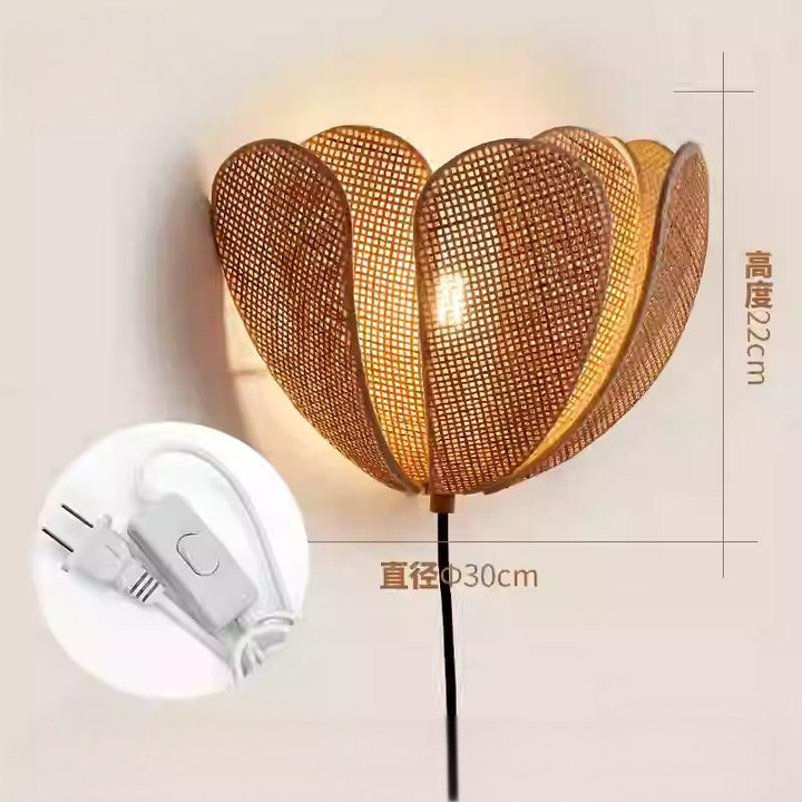 Wabi-Sabi Blossoms Petal Rattan Plug-In Wall Sconce