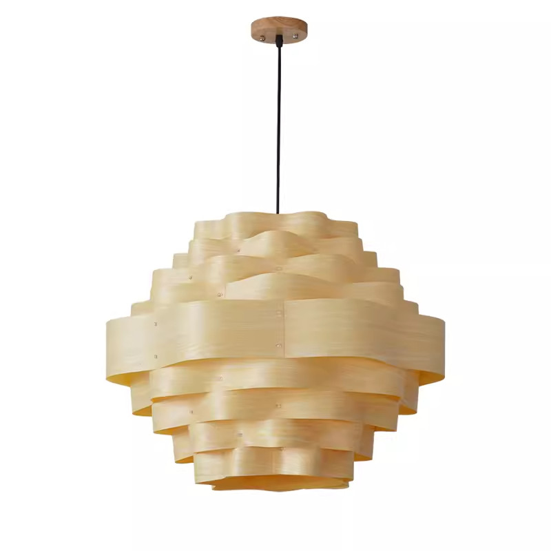 Art Deco Wave Style Wooden Piece Carving Pendant Light - Zepboo - Zepboo