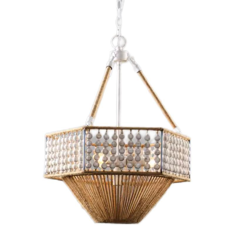 Rope Boho Beaded Cone Pendant Light With White Chain - Zepboo - Zepboo