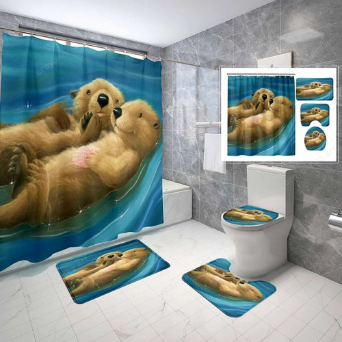 4 Sets Sea Otters Shower Curtain
