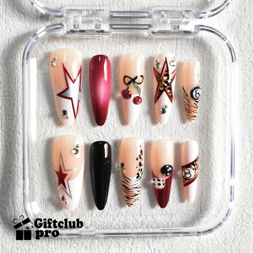 10pcs Handmade Press on Nails Cartoon Shark Pattern Design Fake Nails