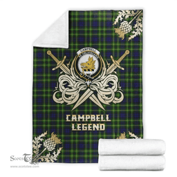 Scottish Premium Blanket Campbell of Breadalbane Modern Clan Tartan Blanket - Gold Courage Style Scottish Plaid Tartan Plaid