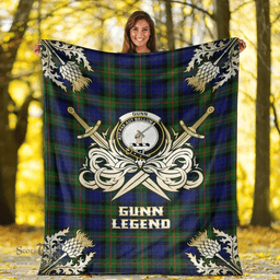 Scottish Premium Blanket Gunn Modern Clan Tartan Blanket - Gold Courage Style Scottish Plaid Tartan Plaid