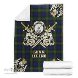 Scottish Premium Blanket Gunn Modern Clan Tartan Blanket - Gold Courage Style Scottish Plaid Tartan Plaid