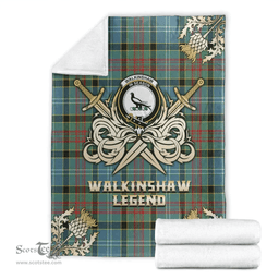 Scottish Premium Blanket Walkinshaw Clan Tartan Blanket - Gold Courage Style Scottish Plaid Tartan Plaid
