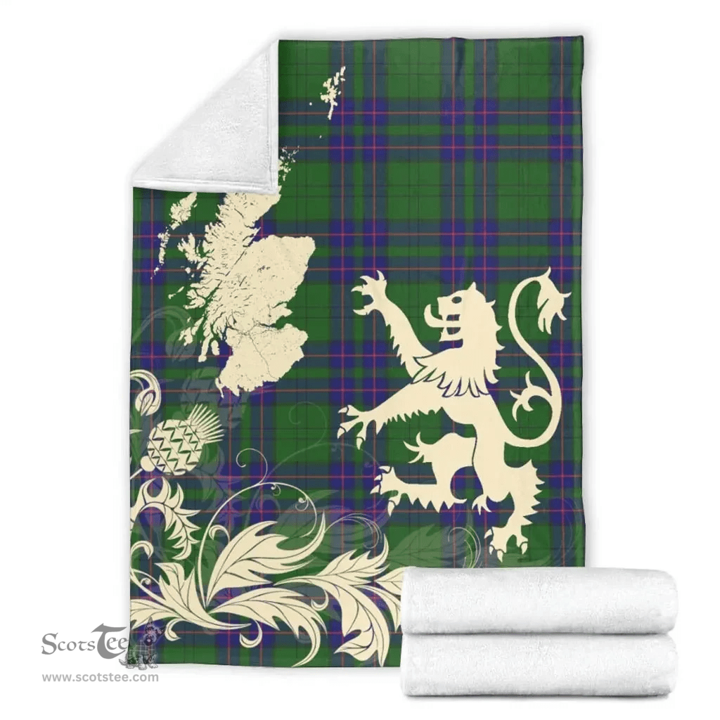 Scottish Lockhart Modern Clan Tartan Blanket -  Lion Thistle Map Style Scottish Plaid Tartan Plaid