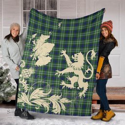 Scottish Tweedside District Clan Tartan Blanket -  Lion Thistle Map Style Scottish Plaid Tartan Plaid