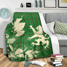 Scottish Tribe of Mar Clan Tartan Blanket -  Lion Thistle Map Style Scottish Plaid Tartan Plaid