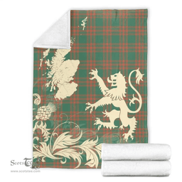 Scottish Menzies Green Ancient Clan Tartan Blanket -  Lion Thistle Map Style Scottish Plaid Tartan Plaid