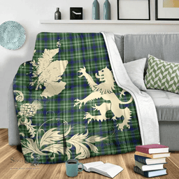 Scottish Tweedside District Clan Tartan Blanket -  Lion Thistle Map Style Scottish Plaid Tartan Plaid
