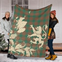 Scottish Menzies Green Ancient Clan Tartan Blanket -  Lion Thistle Map Style Scottish Plaid Tartan Plaid
