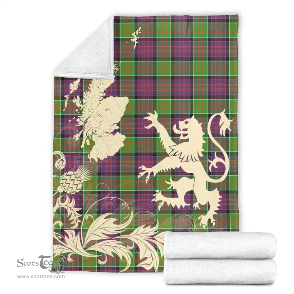 Scottish MacDonald of Clanranald Clan Tartan Blanket -  Lion Thistle Map Style Scottish Plaid Tartan Plaid