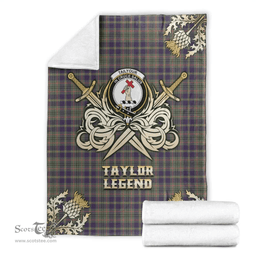 Scottish Premium Blanket Taylor Weathered Clan Tartan Blanket - Gold Courage Style Scottish Plaid Tartan Plaid