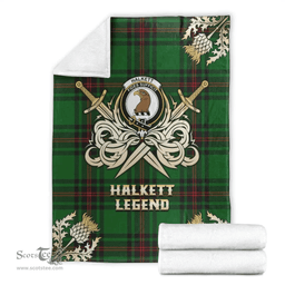 Scottish Premium Blanket Halkett Clan Tartan Blanket - Gold Courage Style Scottish Plaid Tartan Plaid