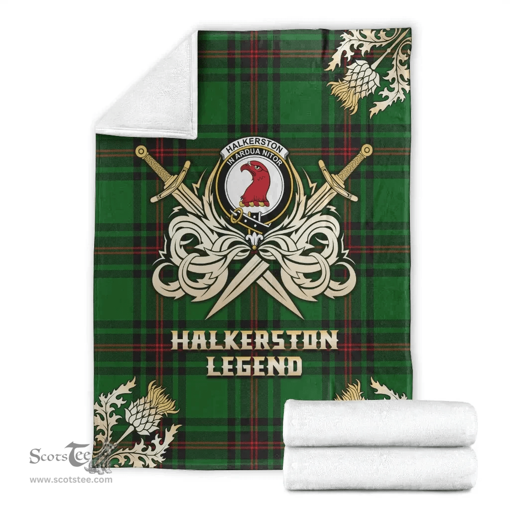 Scottish Premium Blanket Halkerston Clan Tartan Blanket - Gold Courage Style Scottish Plaid Tartan Plaid