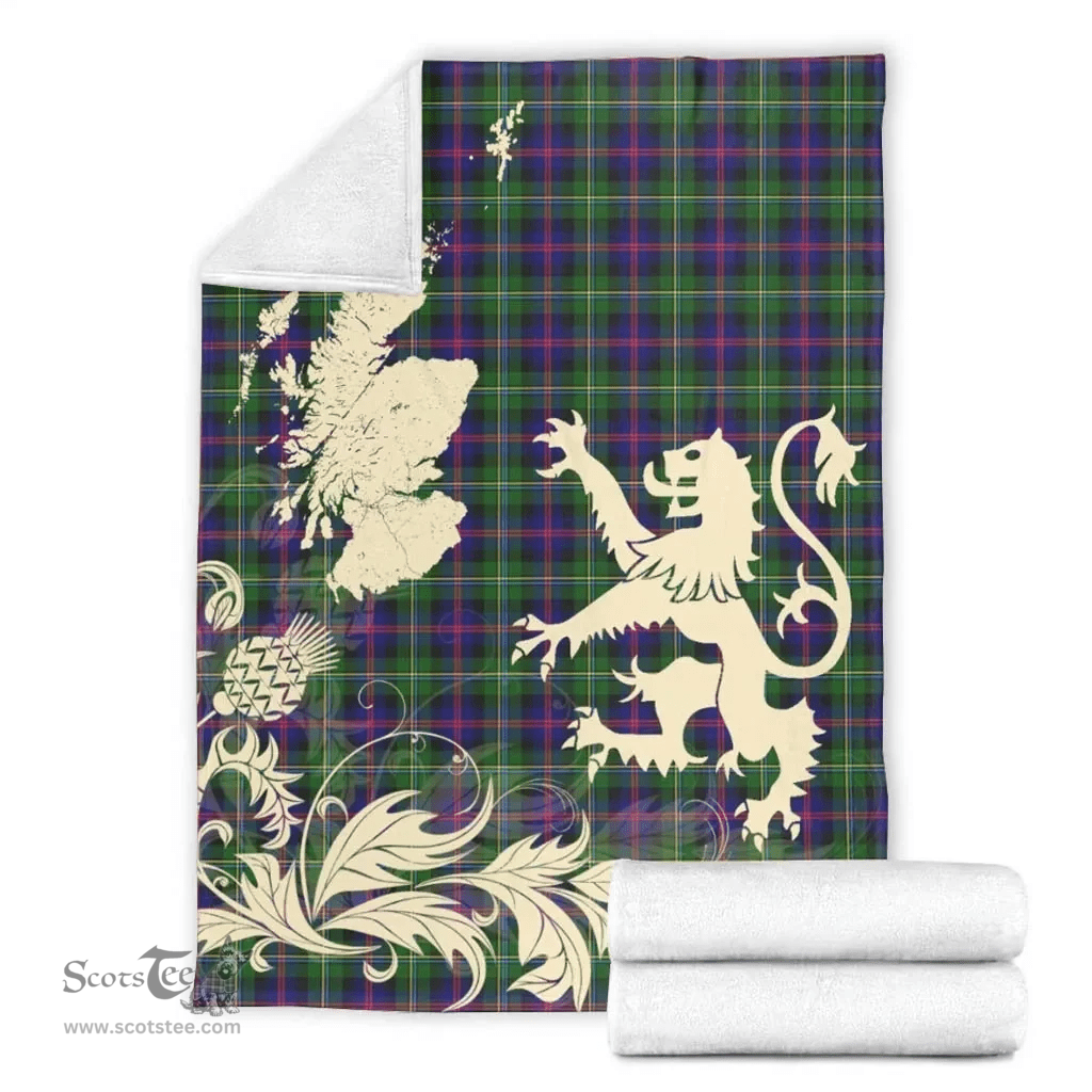 Scottish Malcolm Modern Clan Tartan Blanket -  Lion Thistle Map Style Scottish Plaid Tartan Plaid