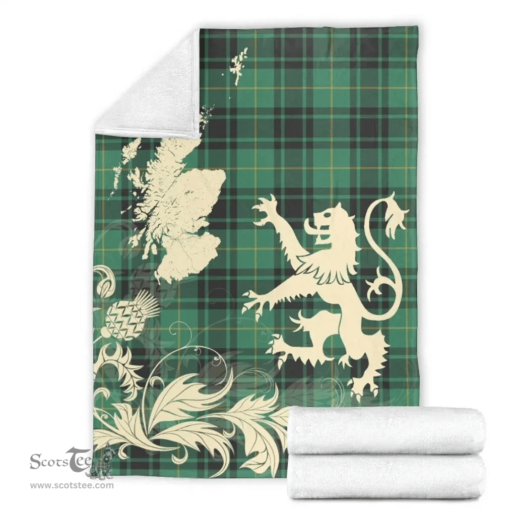 Scottish MacArthur Ancient Clan Tartan Blanket -  Lion Thistle Map Style Scottish Plaid Tartan Plaid