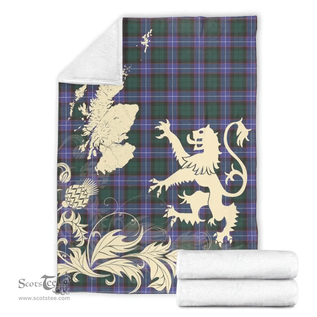 Scottish Hunter Modern Clan Tartan Blanket -  Lion Thistle Map Style Scottish Plaid Tartan Plaid