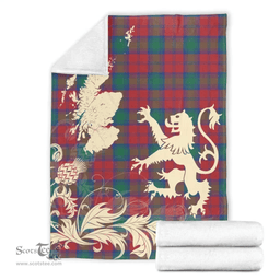 Scottish Lindsay Modern Clan Tartan Blanket -  Lion Thistle Map Style Scottish Plaid Tartan Plaid