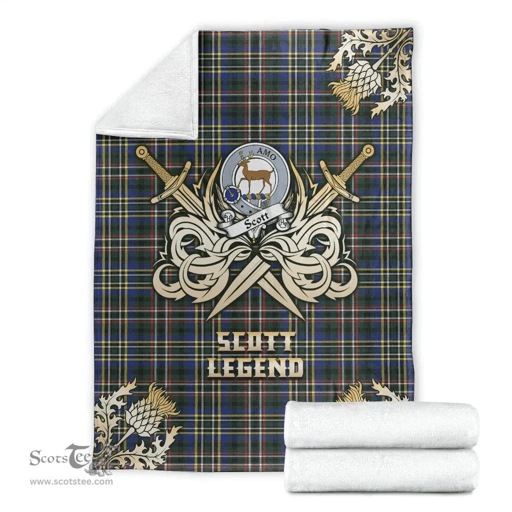 Scottish Premium Blanket Scott Green Modern Clan Tartan Blanket - Gold Courage Style Scottish Plaid Tartan Plaid