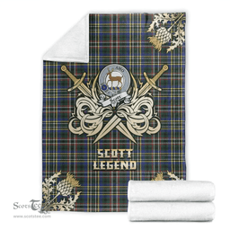 Scottish Premium Blanket Scott Green Modern Clan Tartan Blanket - Gold Courage Style Scottish Plaid Tartan Plaid