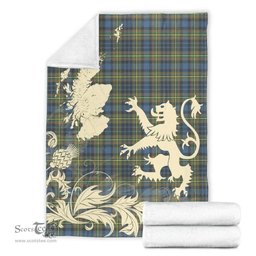 Scottish MacLellan Ancient Clan Tartan Blanket -  Lion Thistle Map Style Scottish Plaid Tartan Plaid