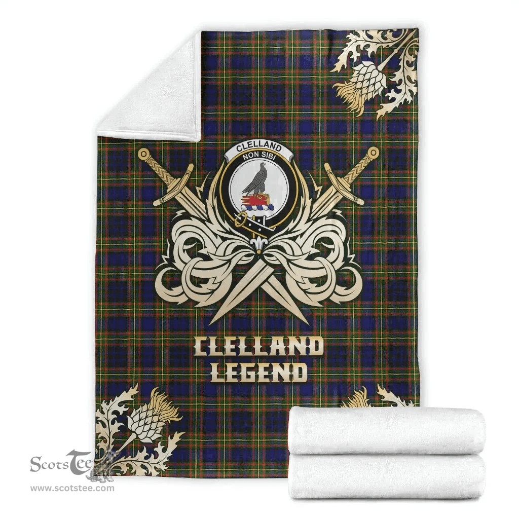 Scottish Premium Blanket Clelland Modern Clan Tartan Blanket - Gold Courage Style Scottish Plaid Tartan Plaid