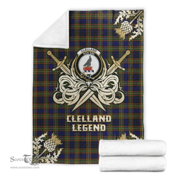 Scottish Premium Blanket Clelland Modern Clan Tartan Blanket - Gold Courage Style Scottish Plaid Tartan Plaid